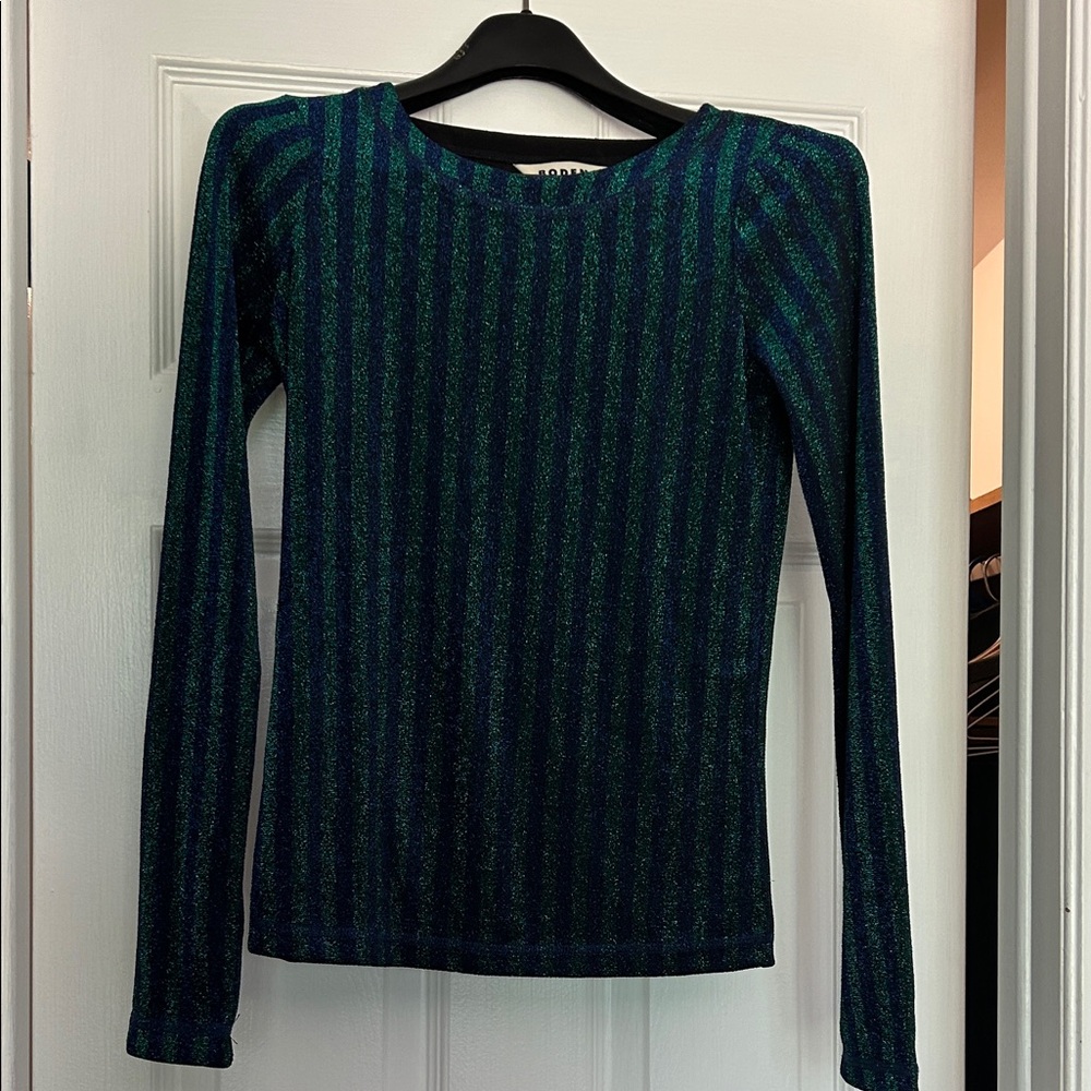 Boden Shimmering Green and Blue Striped Blouse